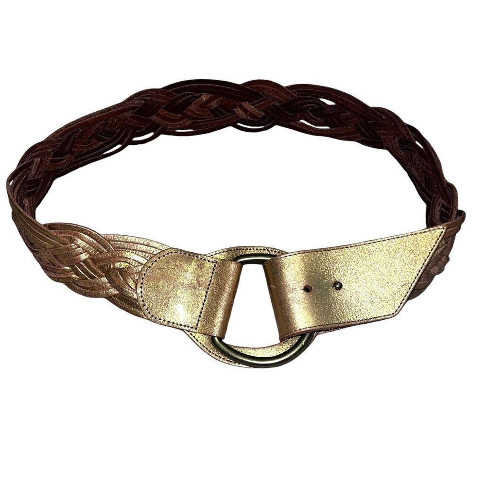 Linea Pelle Braided Metallic Gold Leather Belt